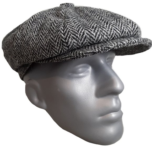 PEAKY BLINDERS Hartside Harris Tweed® Newsboy Cap HS28 in GRAY-BLACK - PICK SIZE - Picture 3 of 12